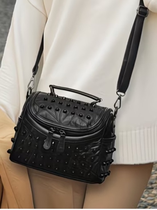 Handbags - (A10) Studded Lambskin Leather Crossbody Bag